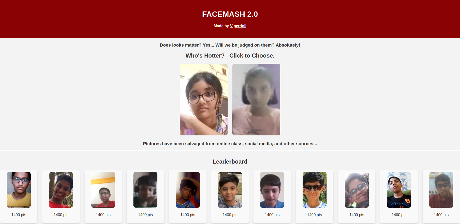 Facemash - A clone of the original Facemash by Mark Zuckerberg